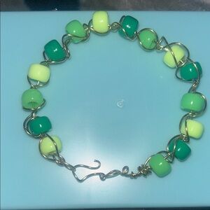 Handmade Green & Yellow Beaded Wire Bracelet